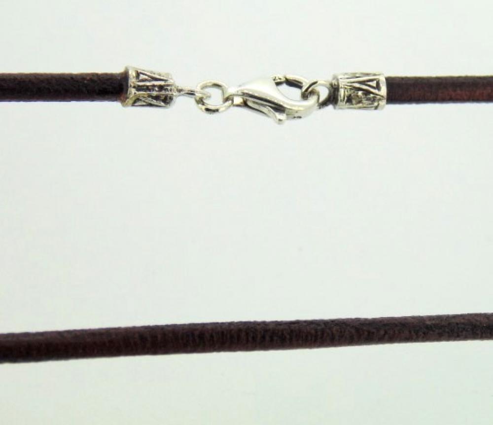 Collana  cuoio marrone mm 3 con finali artigianali in argento 925%°